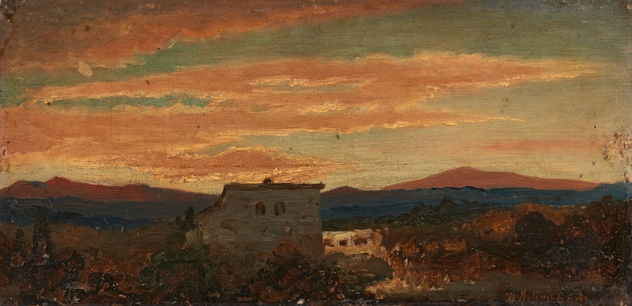 Oil sketch of a southern landscape , by Oswald Achenbach