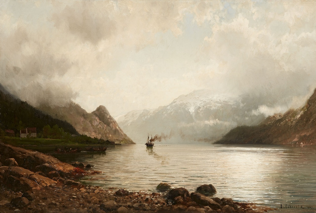Steamship on a Fjord ,
1887 by Anders Monsen Askevold