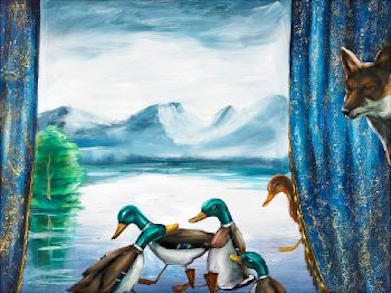Komposition med änder och räv , by Ernst Billgren