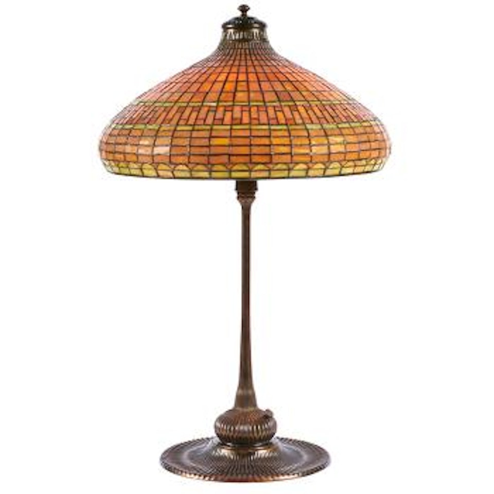 Geometric table lamp: shade, #1476-2 and base, #S939 , by Tiffany Studios