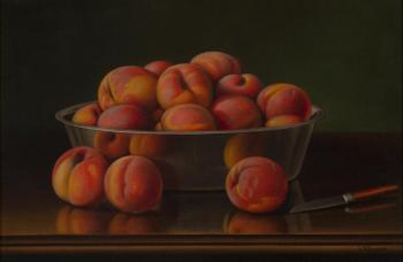 Still life with Peaches in a Silver Bowl , by Levi Wells Prentice
