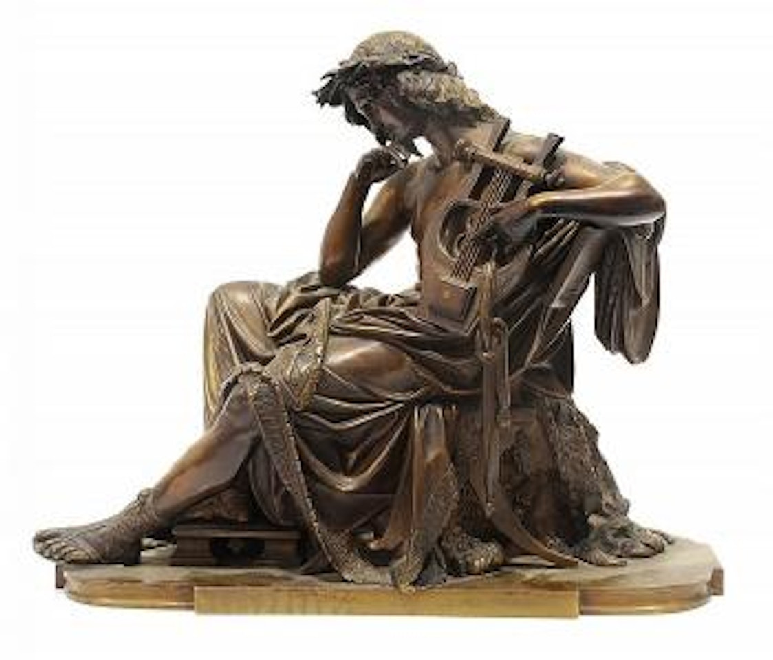 Orphéus pensive, assise sur une chaise à l’antique et tenant une cithare , by Albert-Ernest Carrier-Belleuse