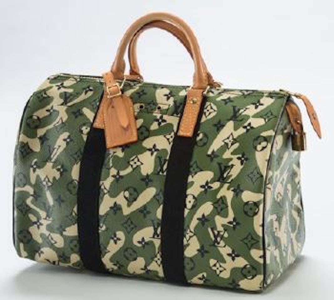 Louis Vuitton Limited Edition Green Monogramouflage Canvas Speedy 35 Bag ,
2008 by Takashi Murakami
