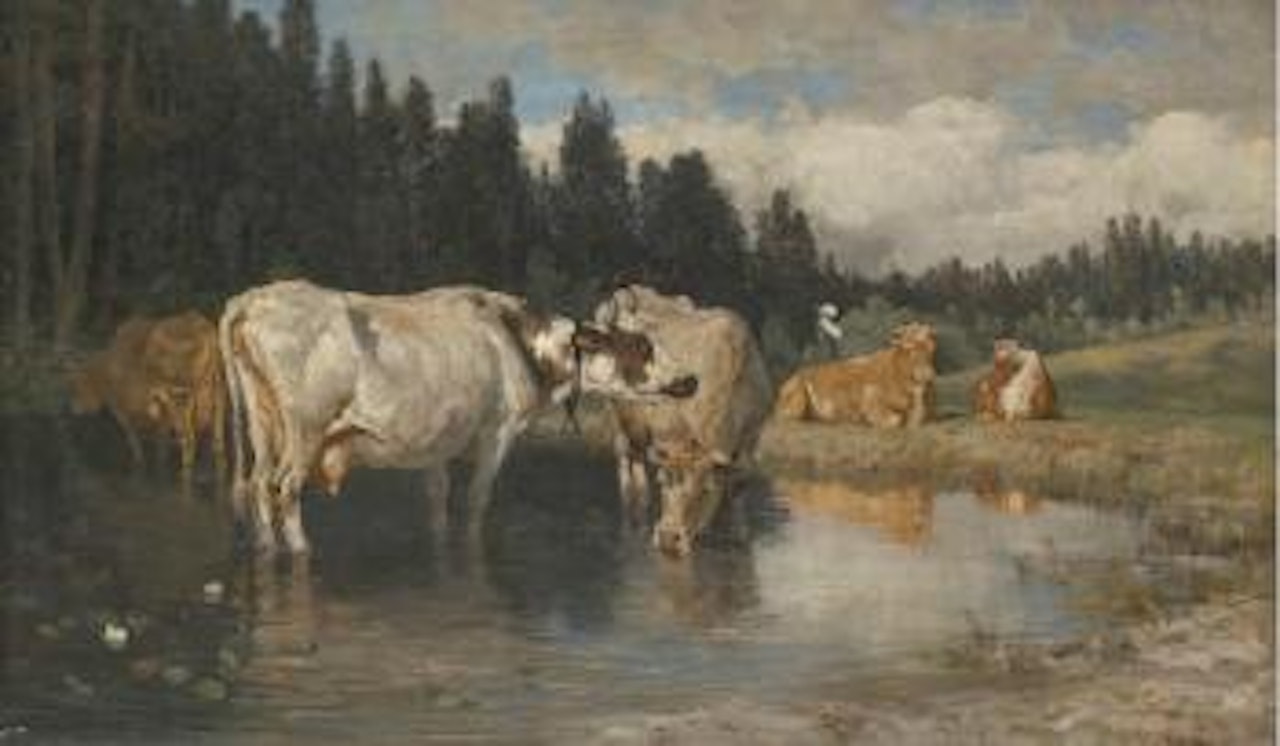 Kuer ved vanningsstedet , by Christian Skredsvig