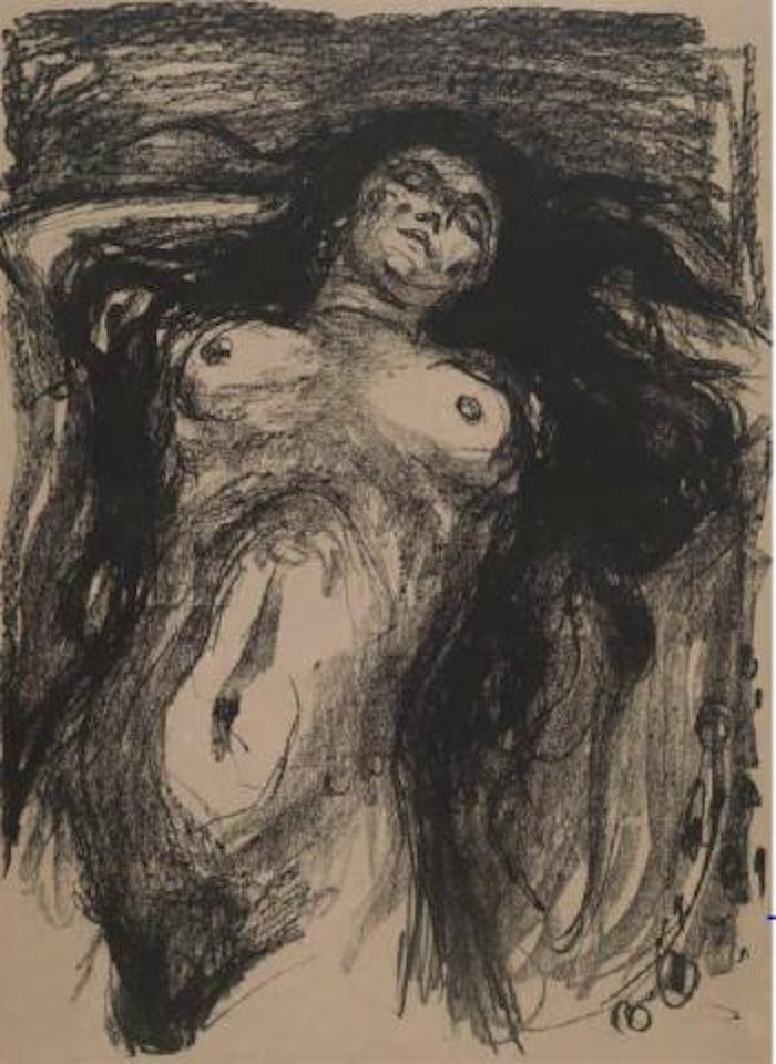 Liggende kvinne med utslått hår/Woman with long hair, reclining ,
Circa
1930 by Edvard Munch