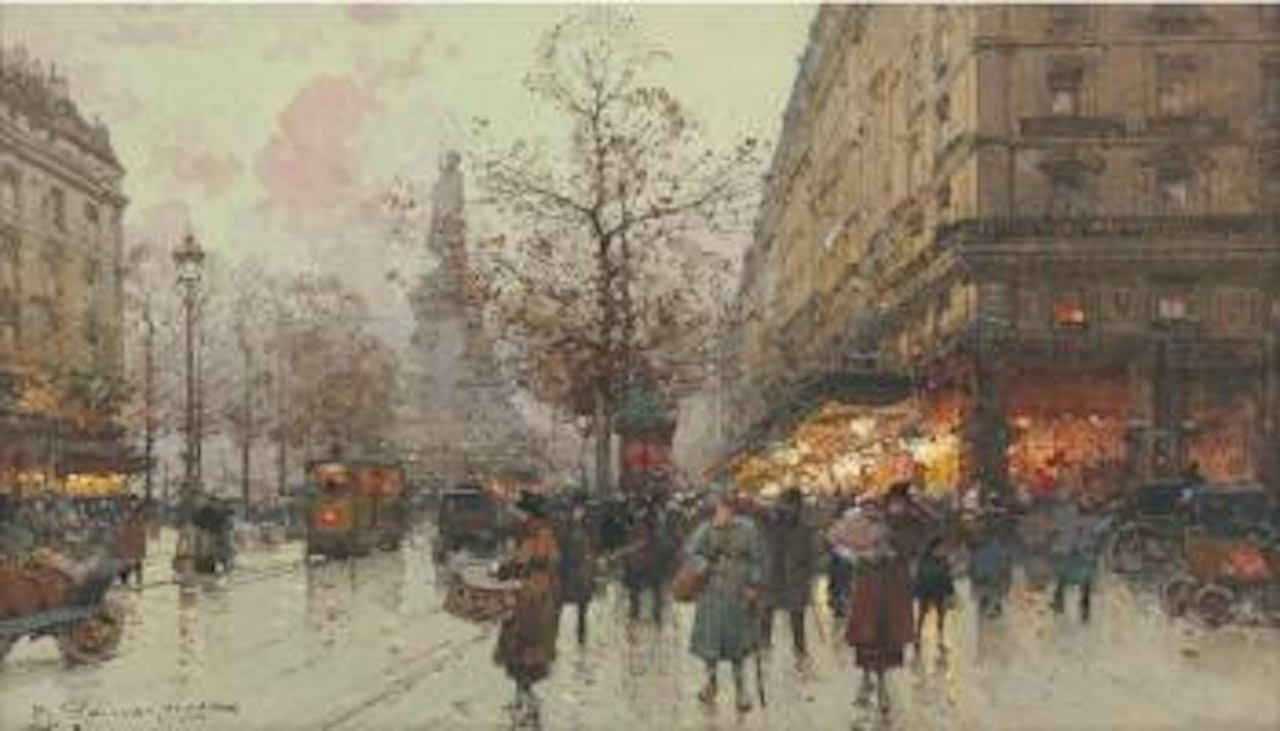Les Boulevards - Statue de la Republique , by Eugene Galien-Laloue