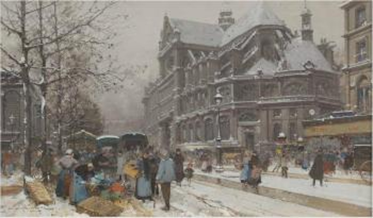 Les Halles, St Eustache , by Eugene Galien-Laloue