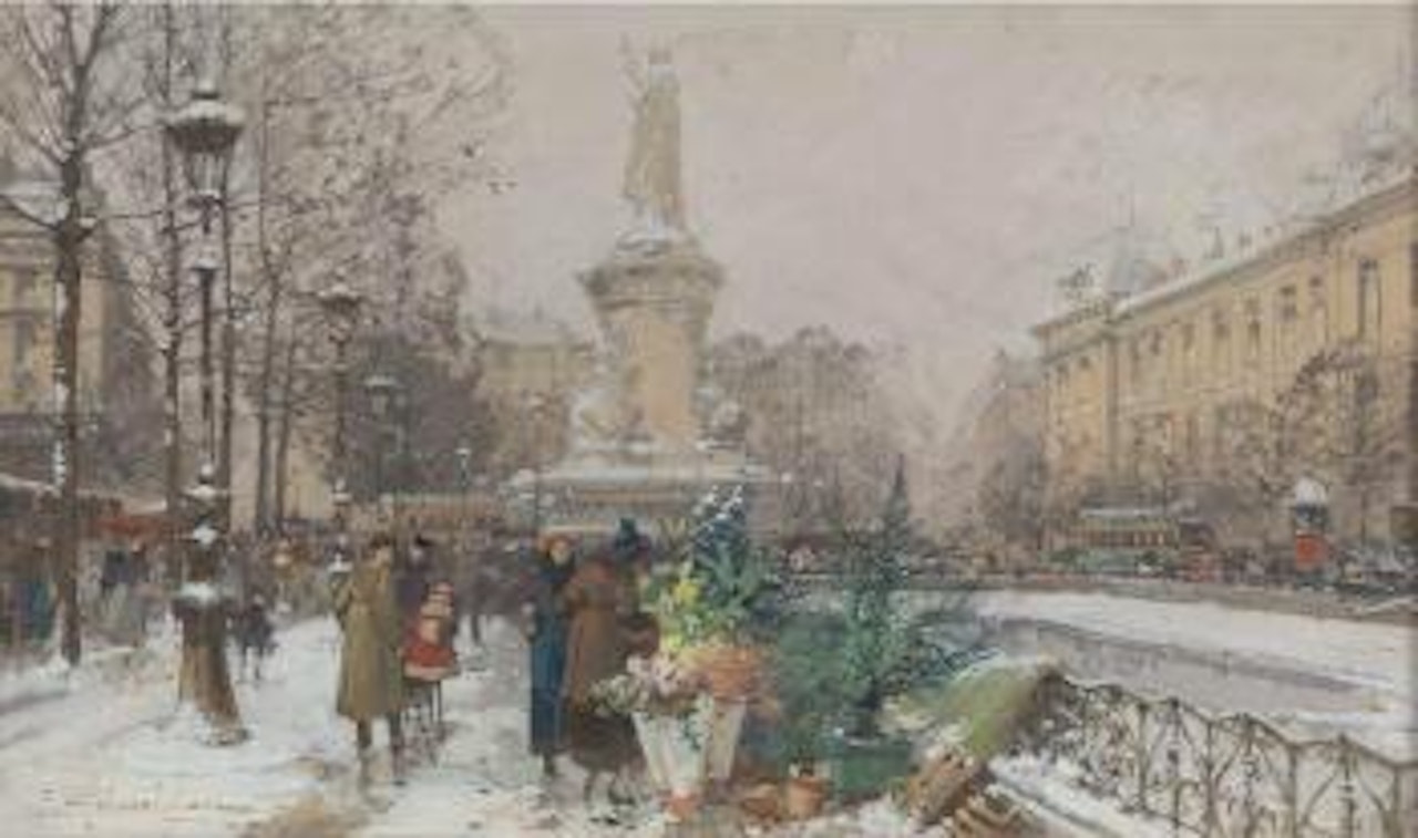 Rue de la Republique marché aux fleurs , by Eugene Galien-Laloue