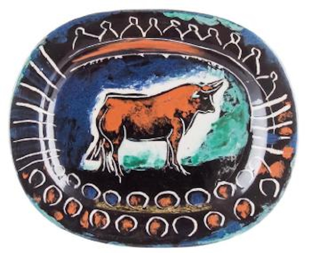 Bull in an arena charger ,
Circa
1948 by Pablo Picasso