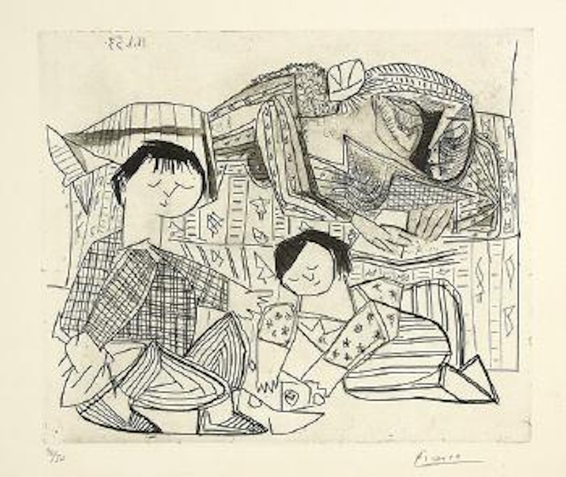 Françoise, Claude, Paloma: La Lecture et les jeux. II ,
1953 by Pablo Picasso