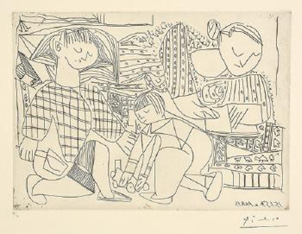 Françoise, Claude, Paloma: La Lecture et les jeux. I ,
1953 by Pablo Picasso