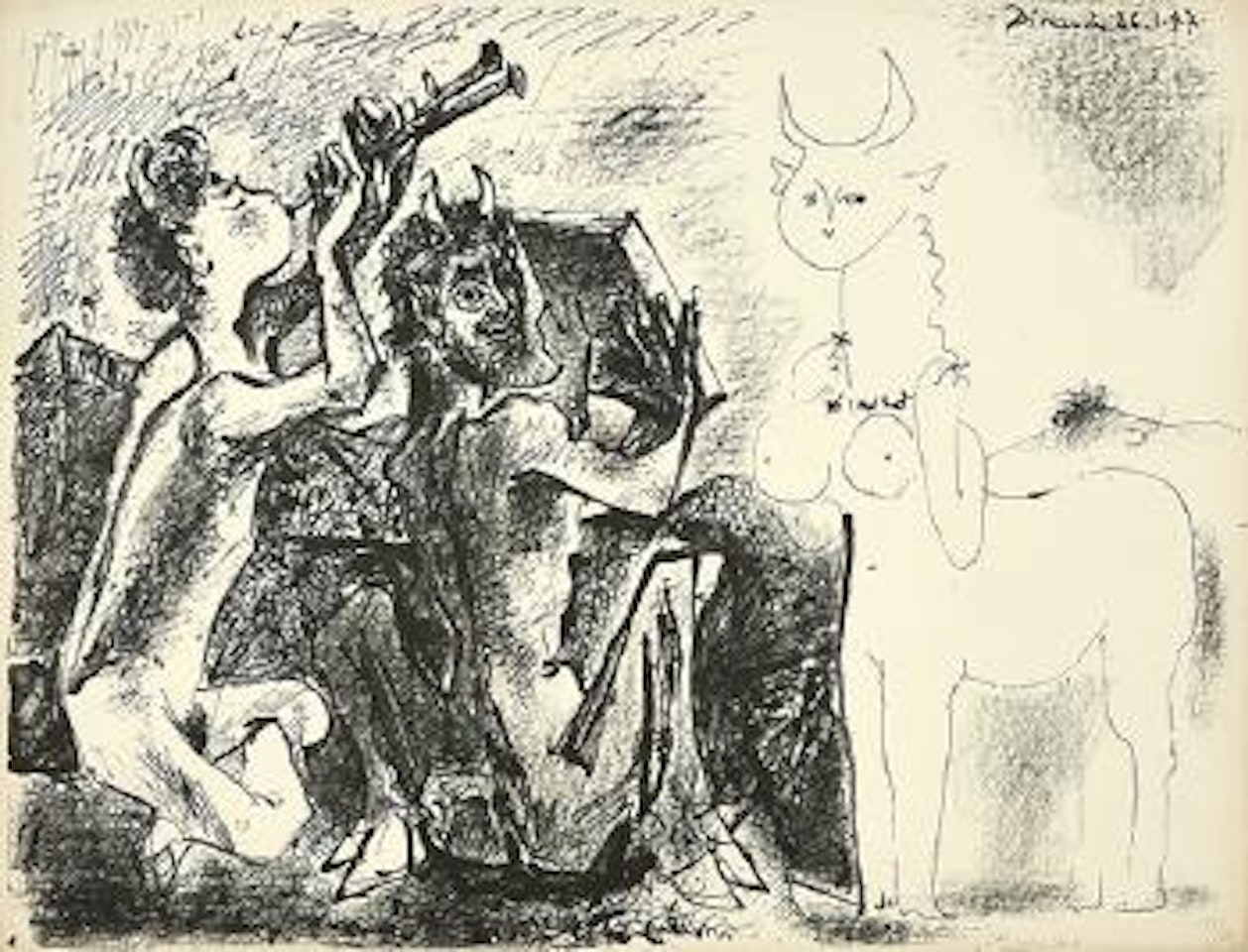 Les Faunes et la centauresse ,
1947 by Pablo Picasso