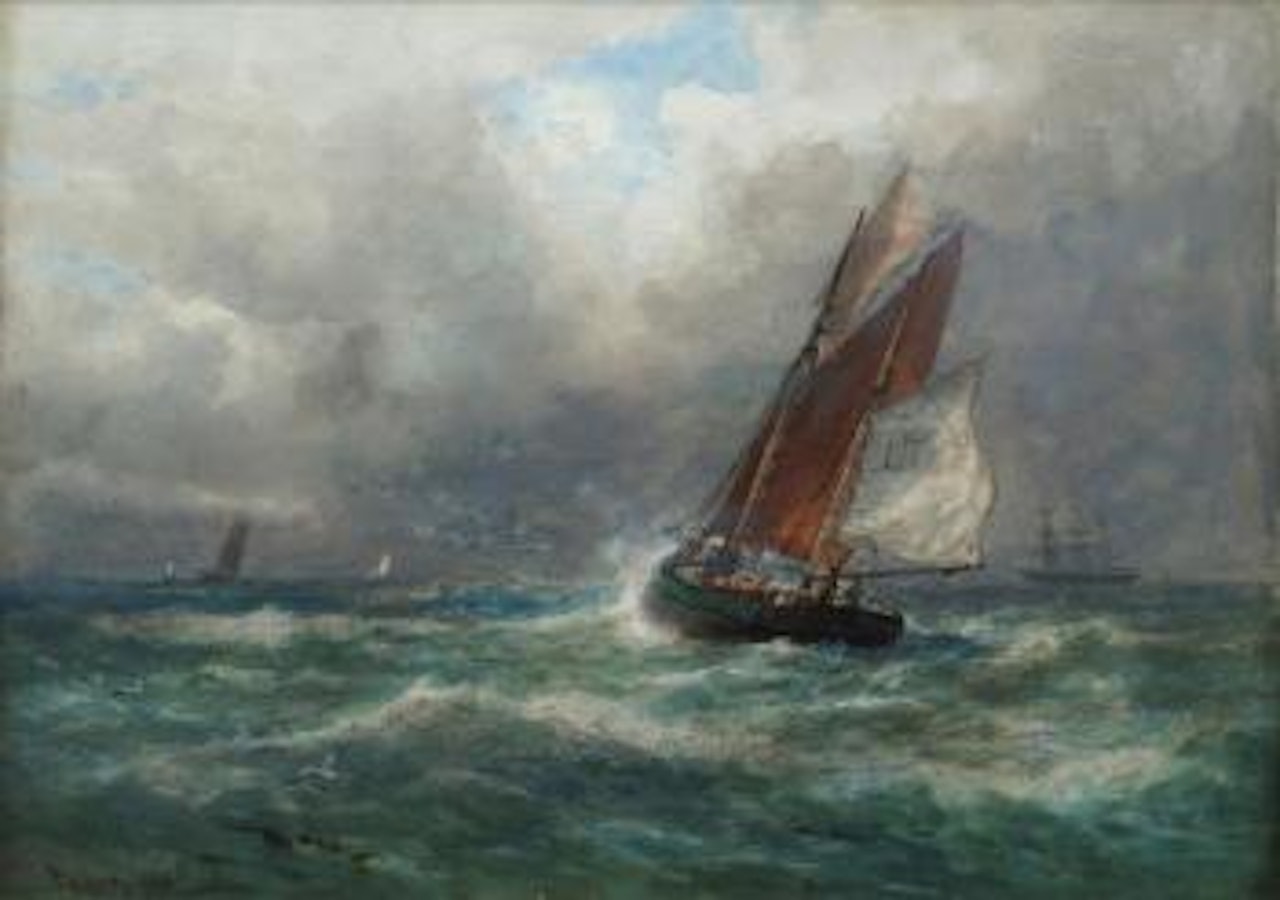 Shipping scene with gulls ,
1889 by Thomas Bush Hardy
