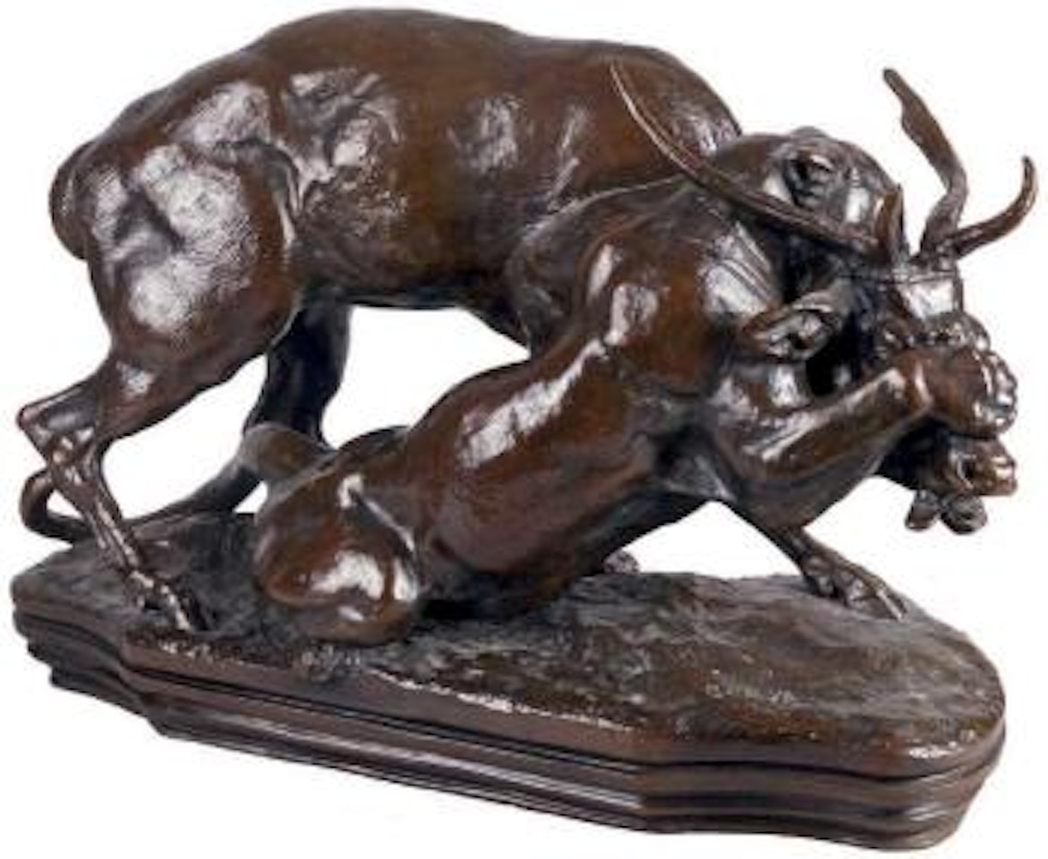 Panthère saissant un cerf (terrasse avec profil) ,
Circa
1857
,
Cast
Circa
1890 by Antoine-Louis Barye