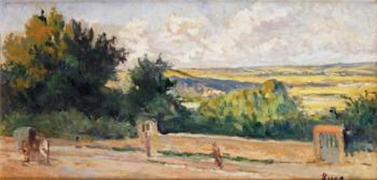 Carriole sur le chemin, dominant la vallée à Méricourt , by Maximilien Luce