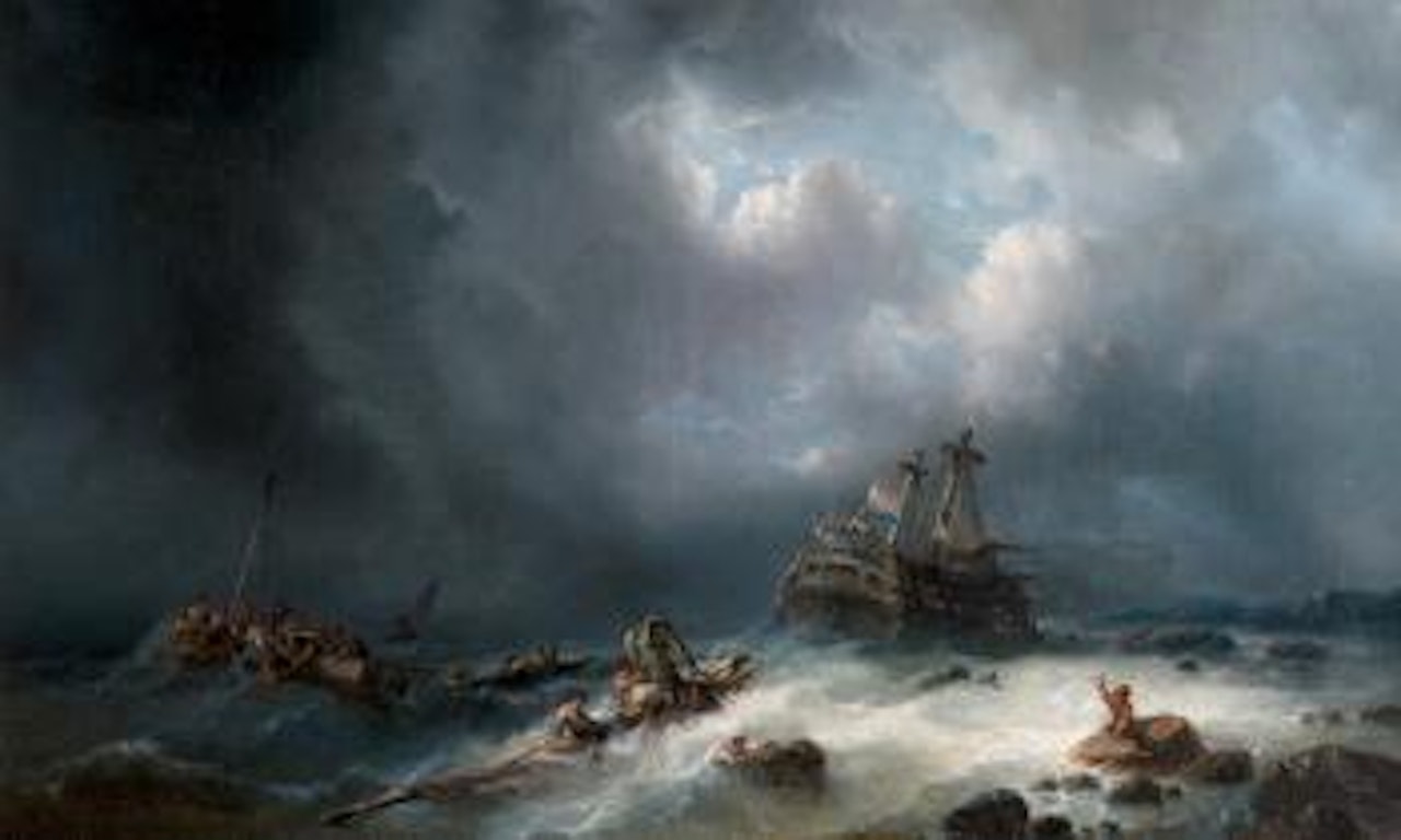 Holländischer Dreimaster in Seenot , by François Etienne Musin