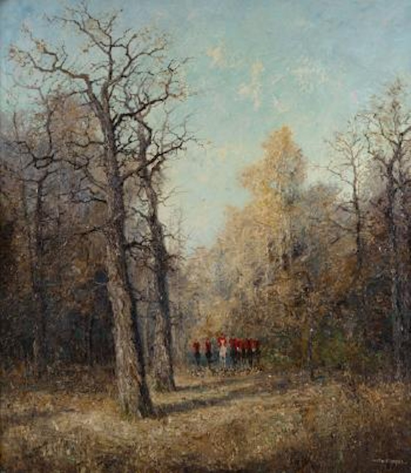 Herbst, Parforcereiter im Wald , by Otto Pippel
