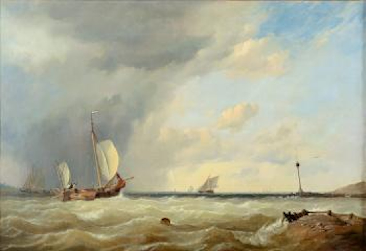 Dutch Fishing Boats in Choppy Coastal Waters , by Edward William Cooke