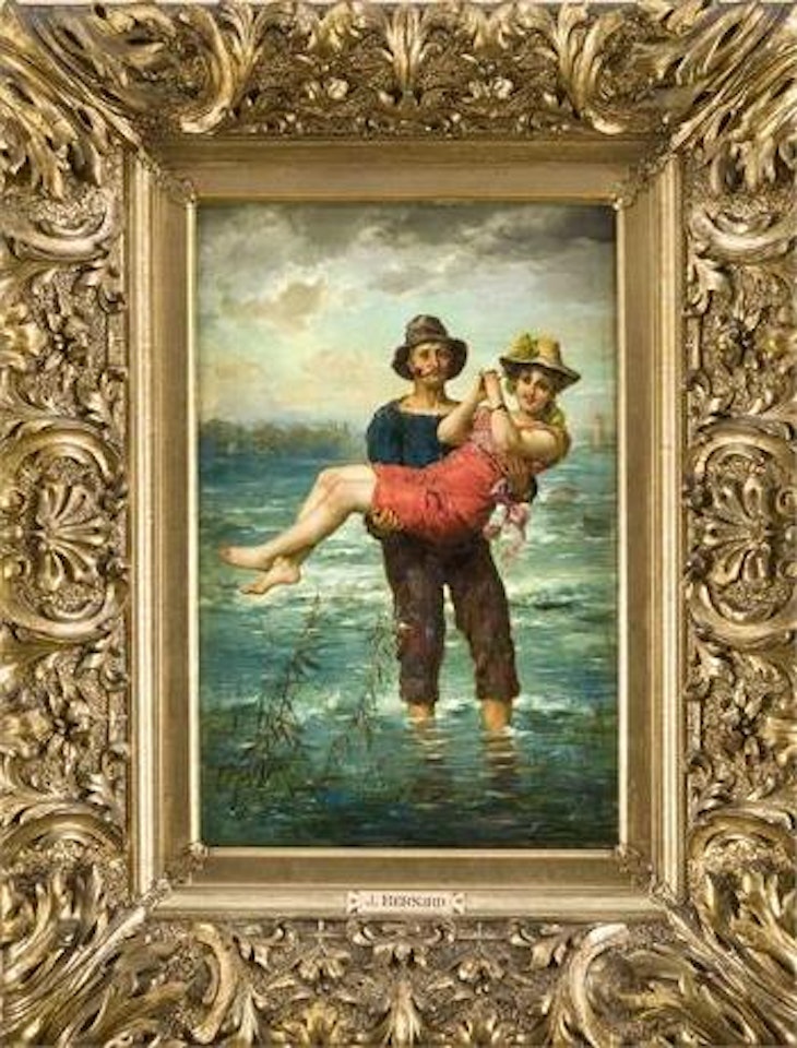 Matrose im seichten Wasser mit seiner angebeteten auf den Armen , by Hans Zatzka