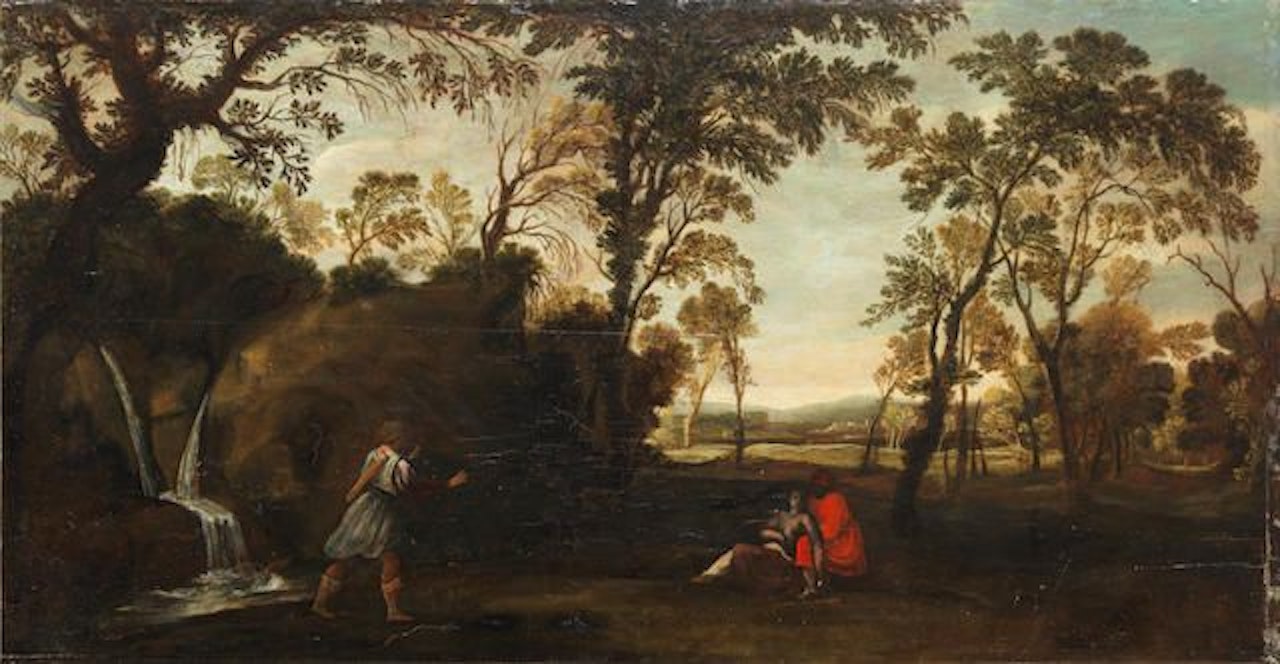 An extensive landscape with Silvio and Dorinda by BOLOGNESE SCHOOL
