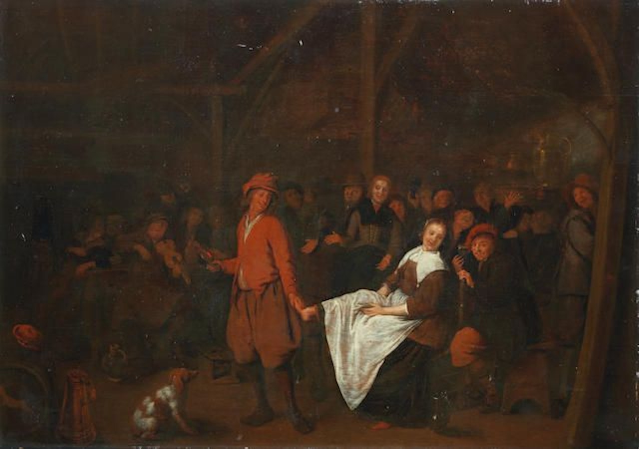 Figures merrymaking in an interior by Jan Miense Molenaer