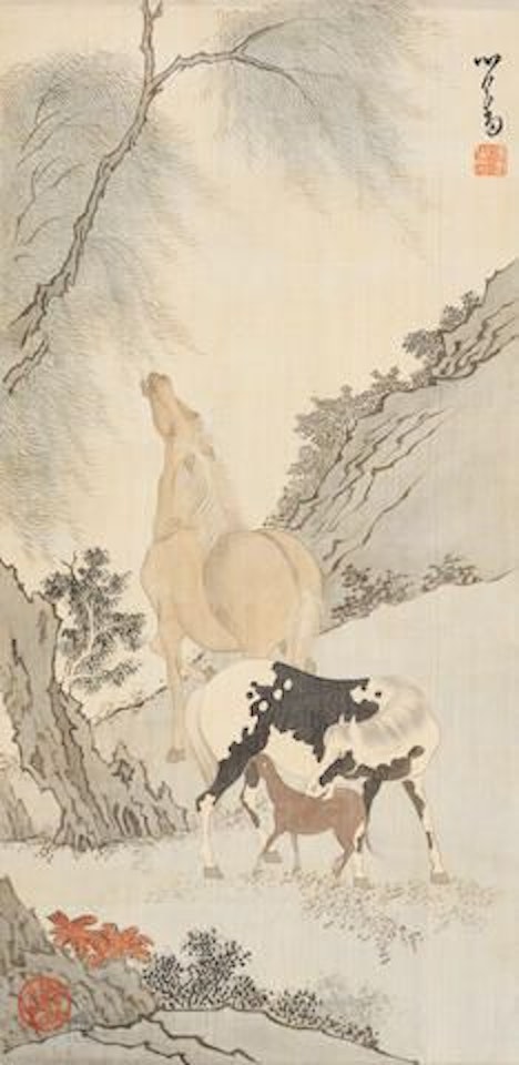 Horses by the Willow Tree by Pu Ru