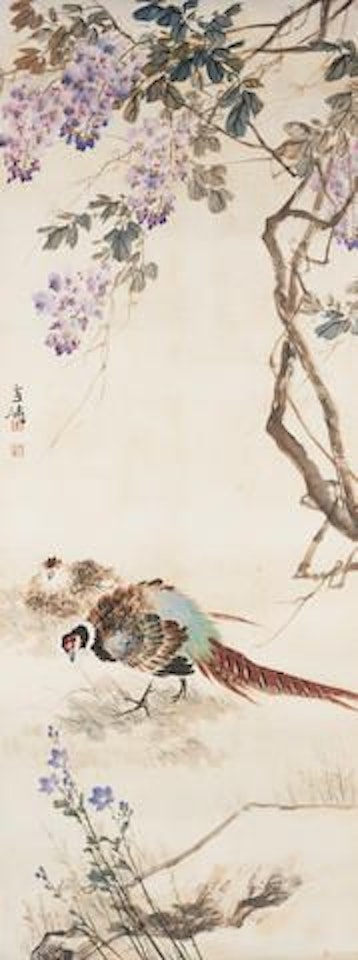 Two Pheasants Under Wisterias by Wang Xuetao