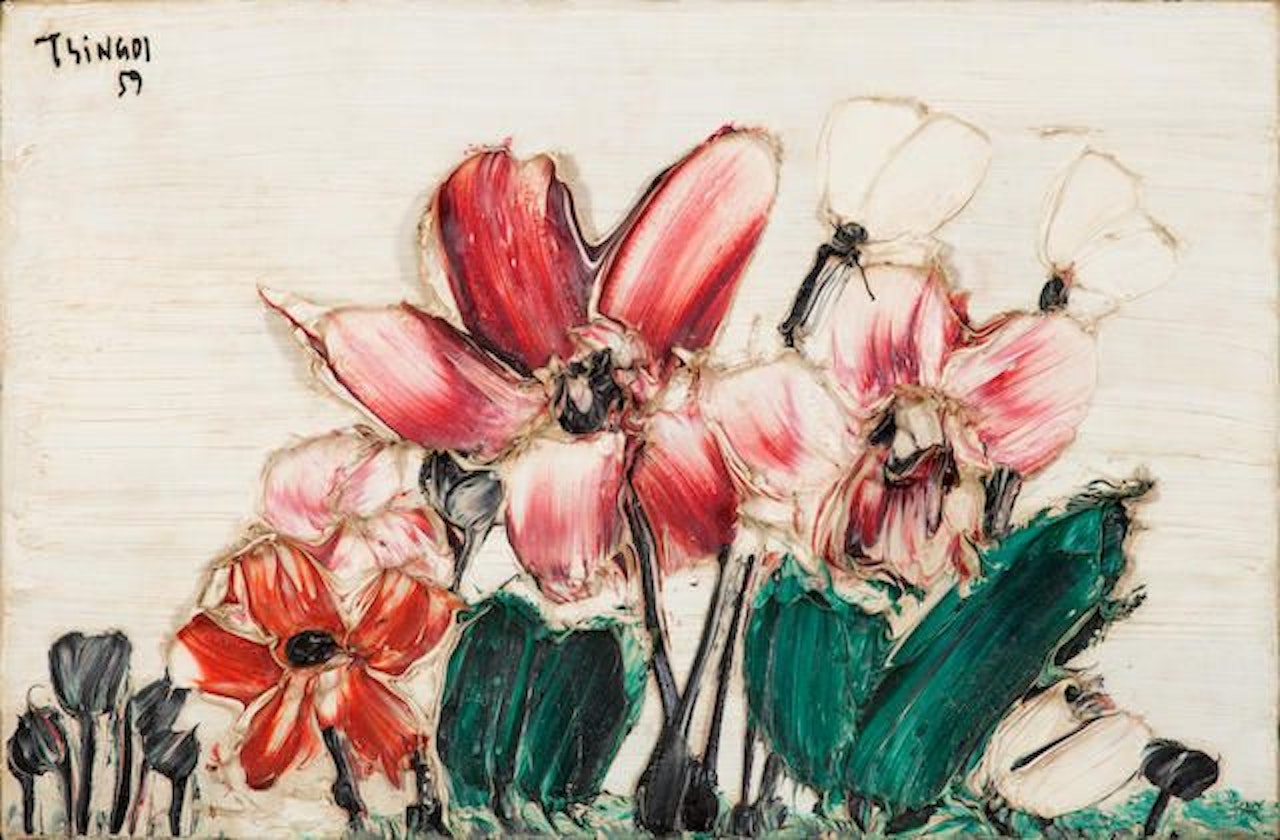 Pink and Red flowers on white background by Thanos Tsingos