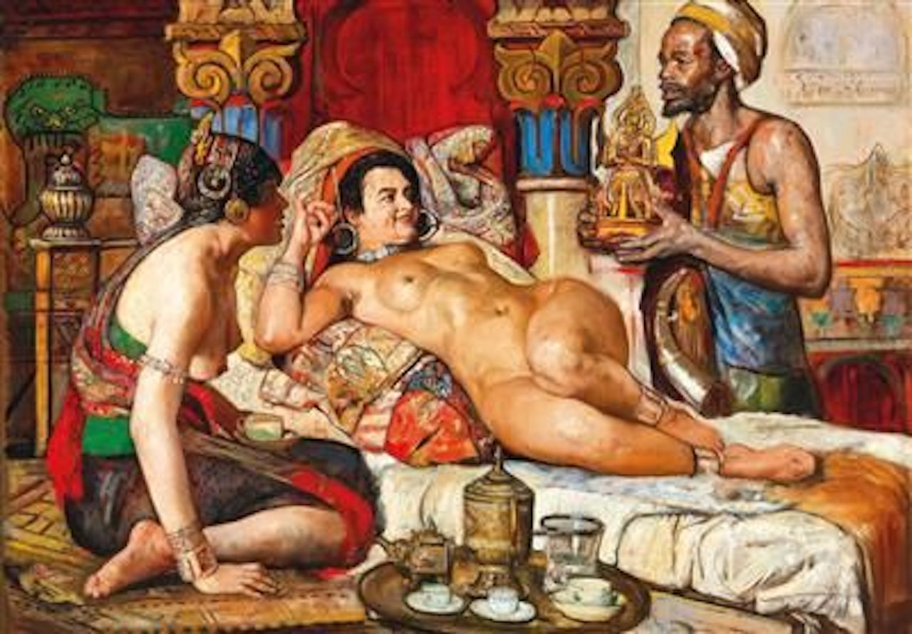 A harem scene by Gyula Tornai