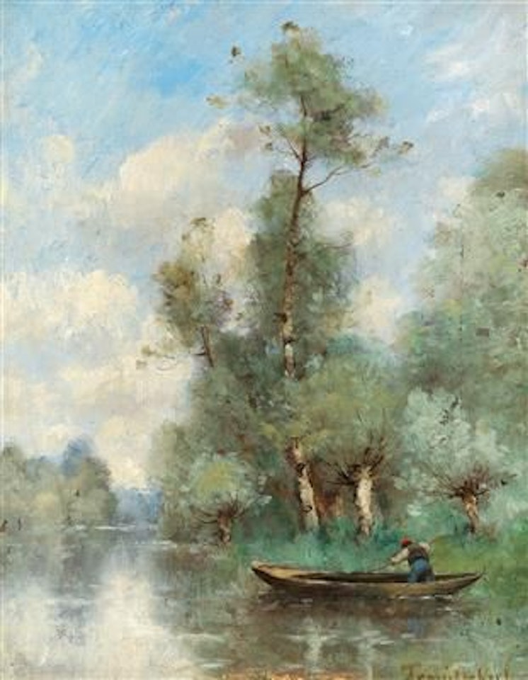 Fishermen on the banks of a river by Paul Désiré Trouillebert