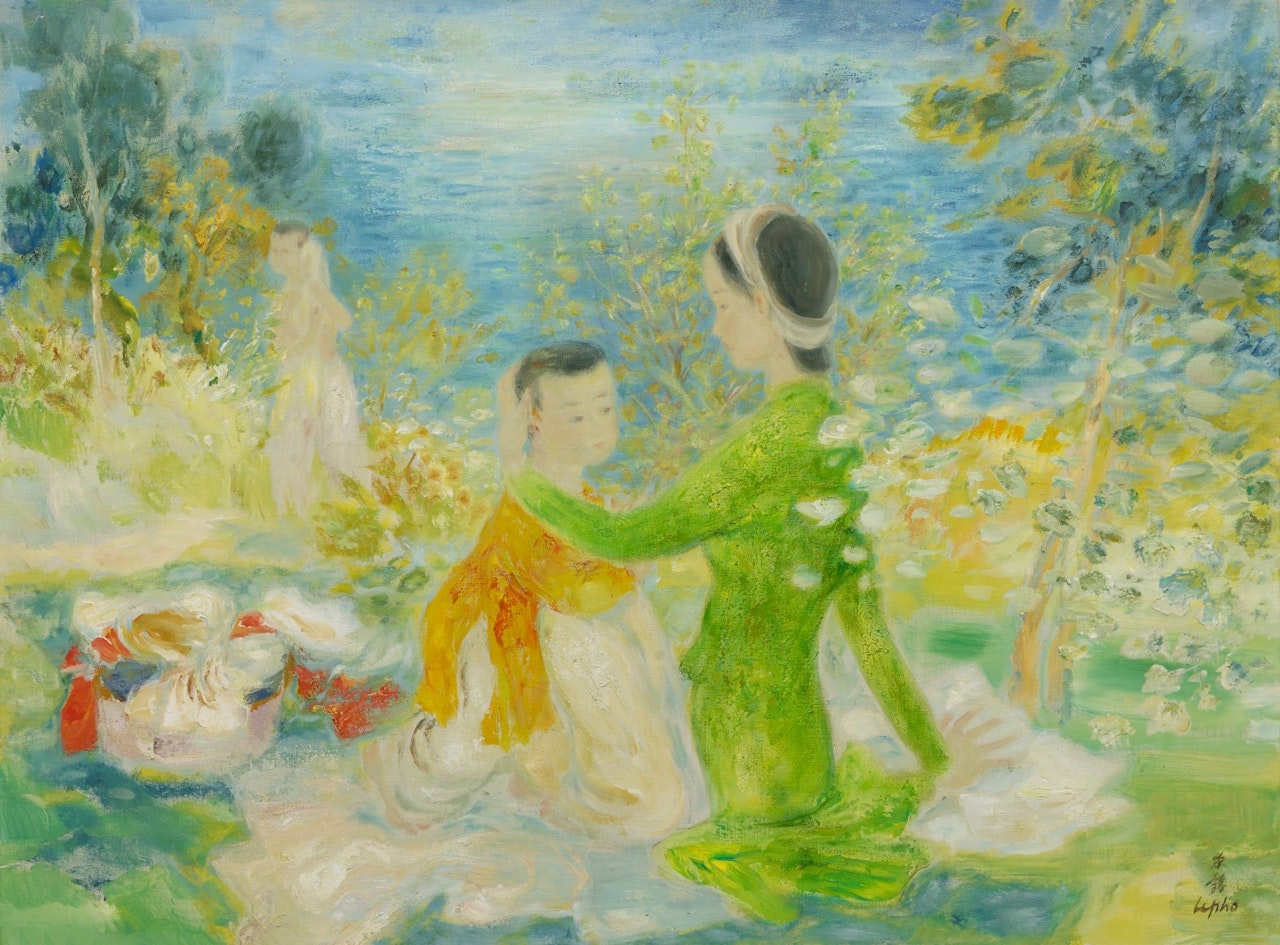 MOTHER AND CHILD IN A GARDEN by Le Pho