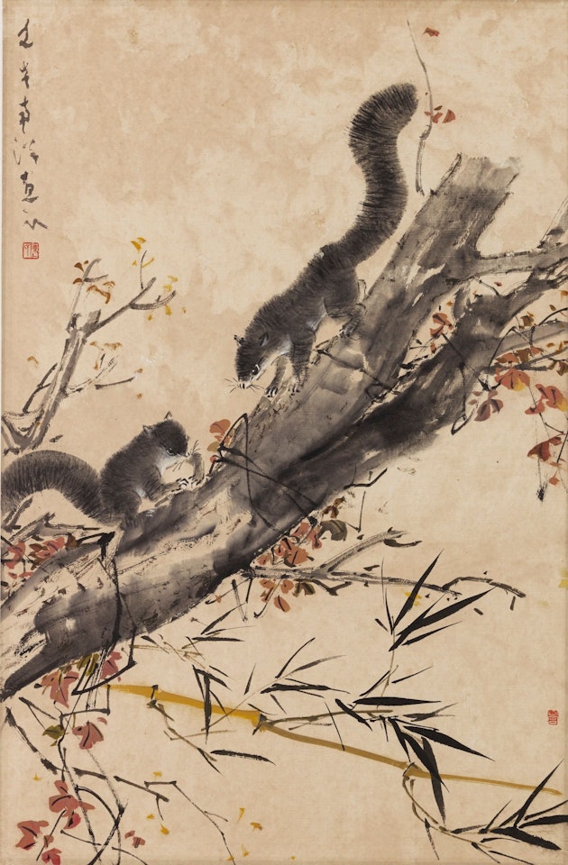 A PAIR OF SQUIRRELS ON A TREE BRANCH by Chen Wen Hsi