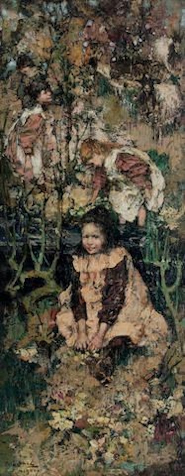 Picking primroses by Edward Atkinson Hornel