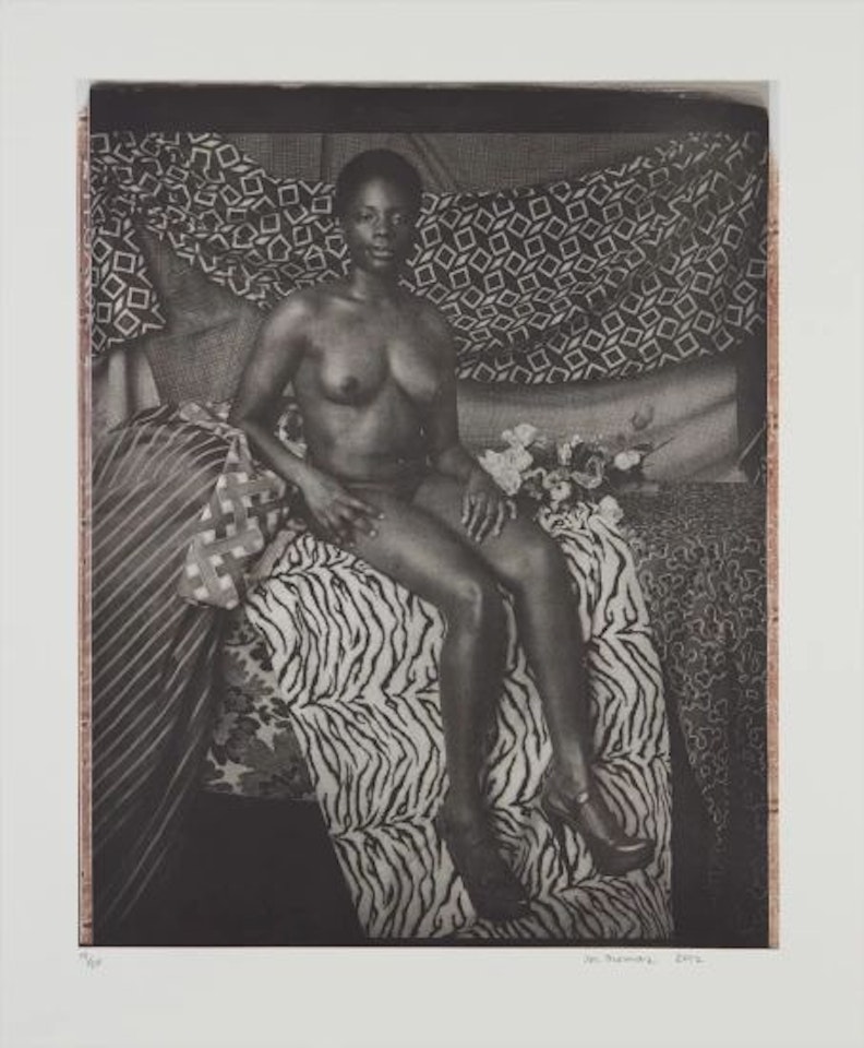 Portrait of Marie Sitting in Black and White by Mickalene Thomas