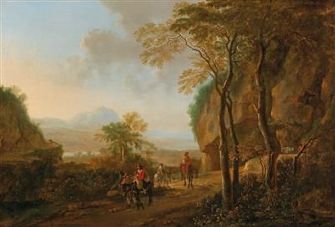 An Italianate landscape with travellers by Jan Both