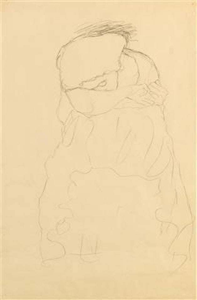 Crouching figure, the face partially covered by the arms, study probably in connection with the painting “Die Jungfrau” by Gustav Klimt