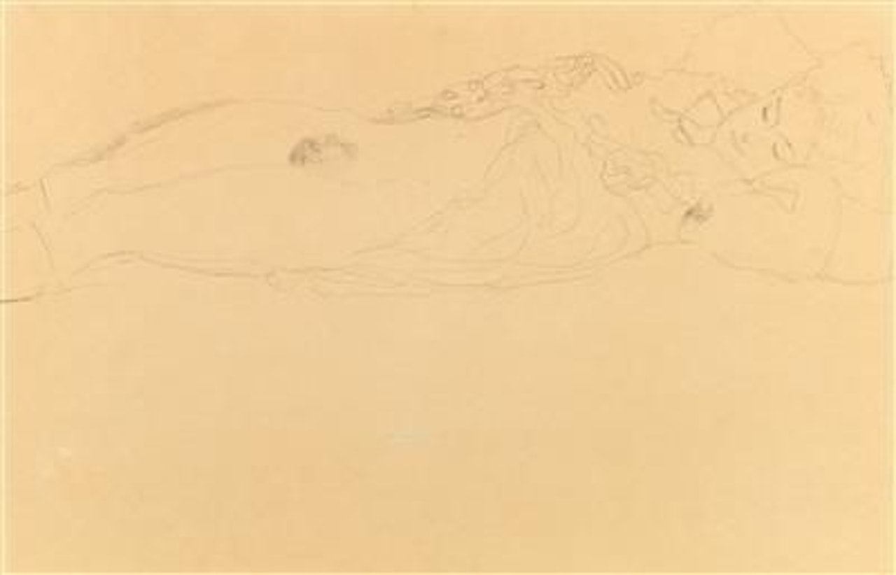 Reclining female semi-nude by Gustav Klimt