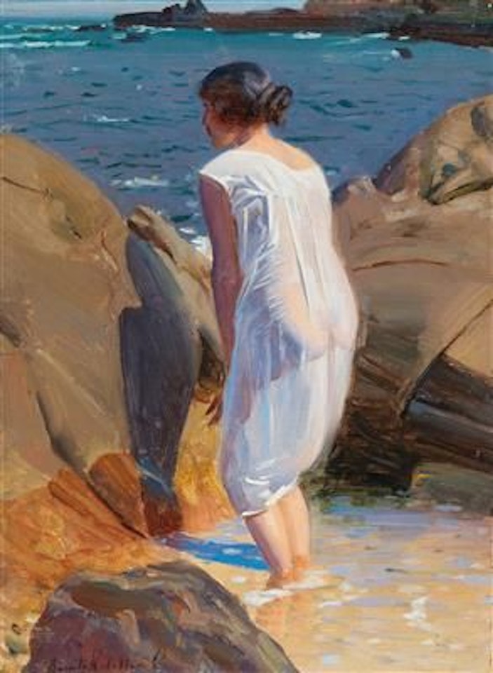 On the seashore by Benito Rebolledo Correa