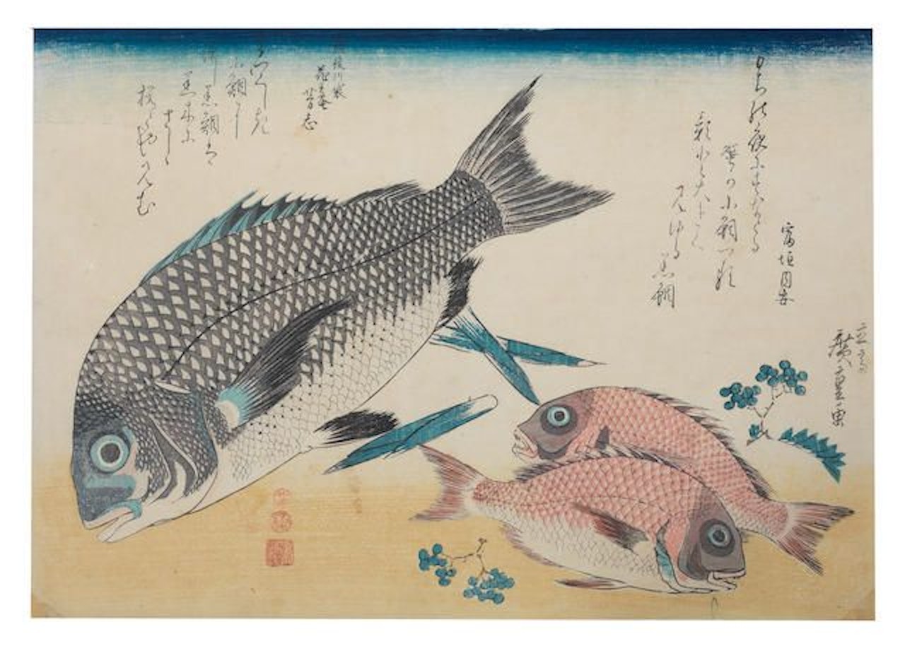 kurodai, kodai and sansho (black seabream, two small seabream and Japanese pepper) by Utagawa Hiroshige