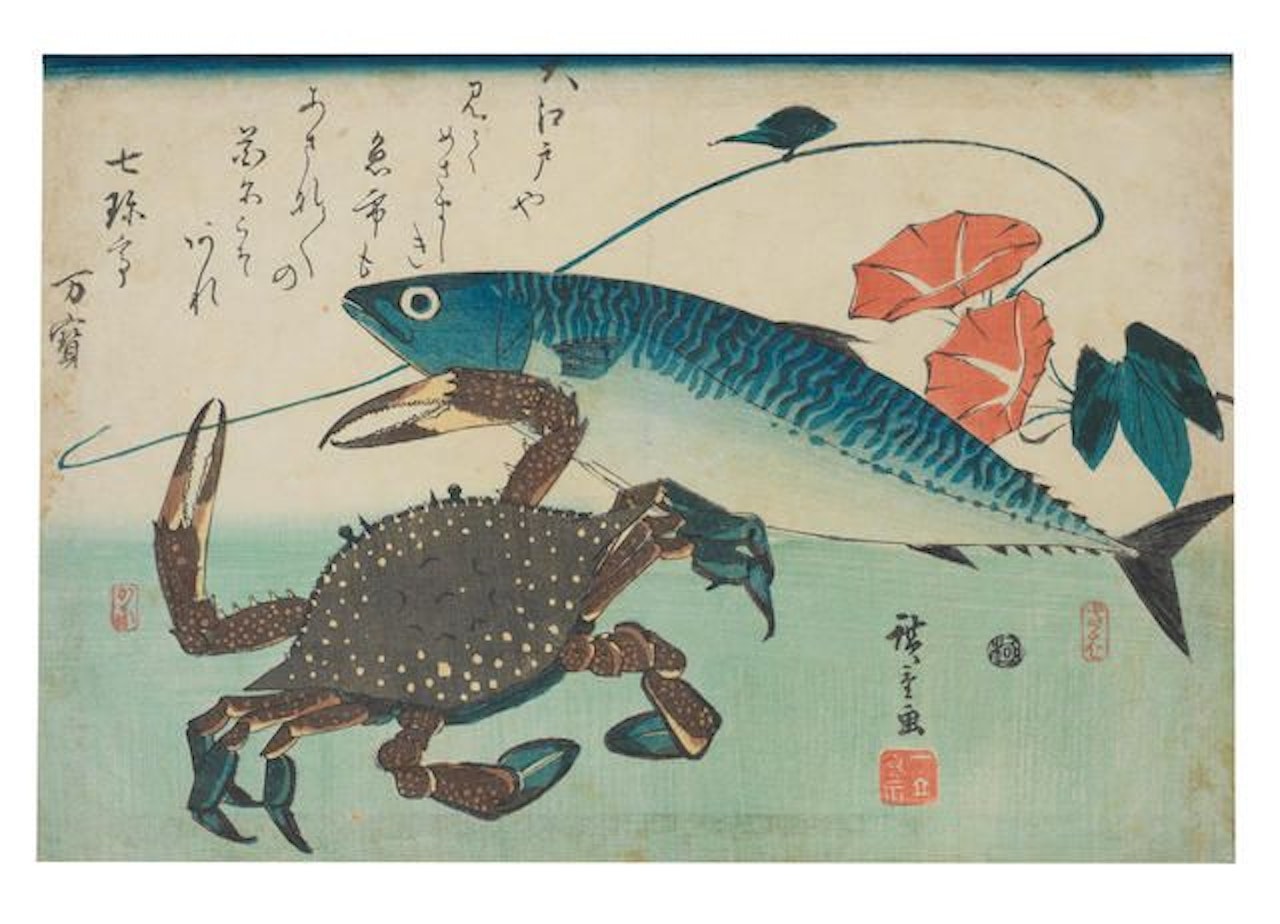 saba, kani and asagao (mackerel, crab and morning glory) by Utagawa Hiroshige