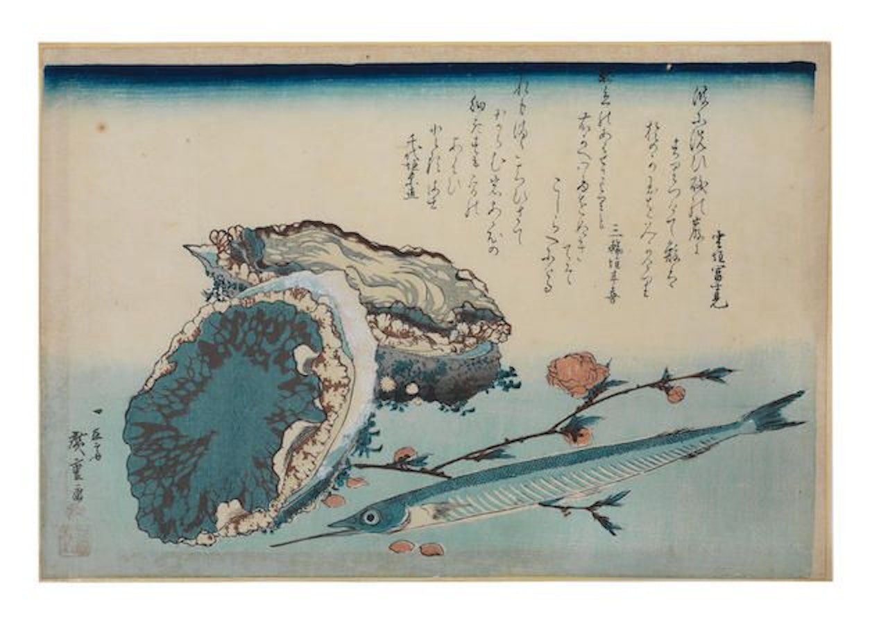 awabi, sayori and momo (abalone, halfbeak and peach blossom) by Utagawa Hiroshige