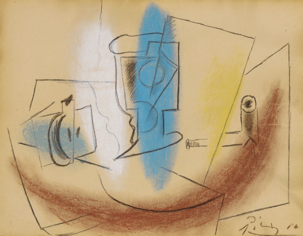 POIRE COUPÉE, VERRE ET PIPE by Pablo Picasso