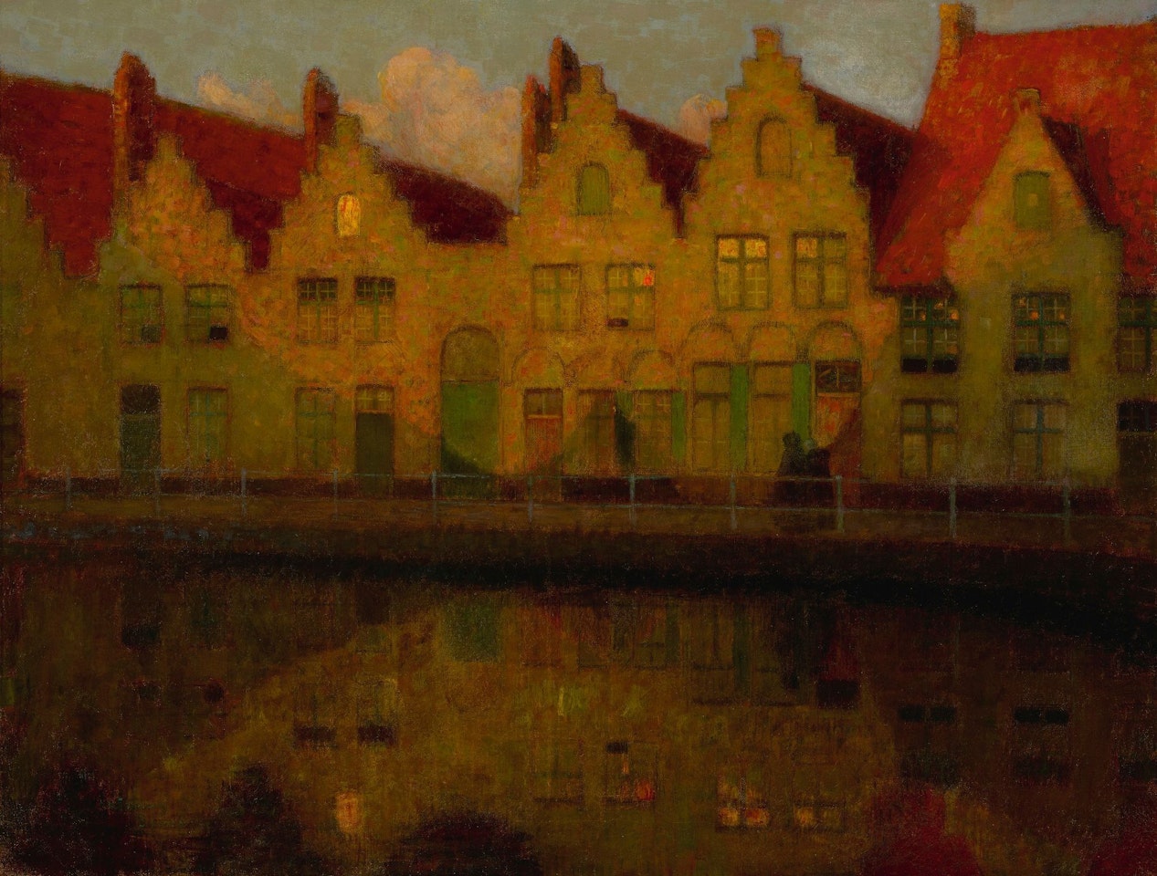 SOLEIL COUCHANT SUR LES MAISONS, BRUGES by Henri Le Sidaner