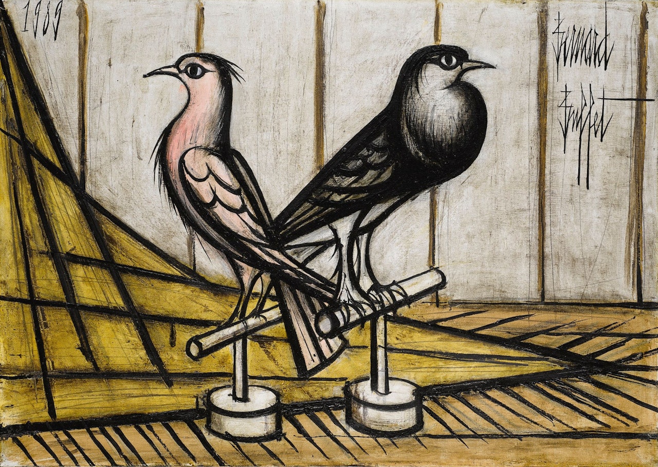 UN PIGEON NOIR, UN PIGEON ROSE by Bernard Buffet