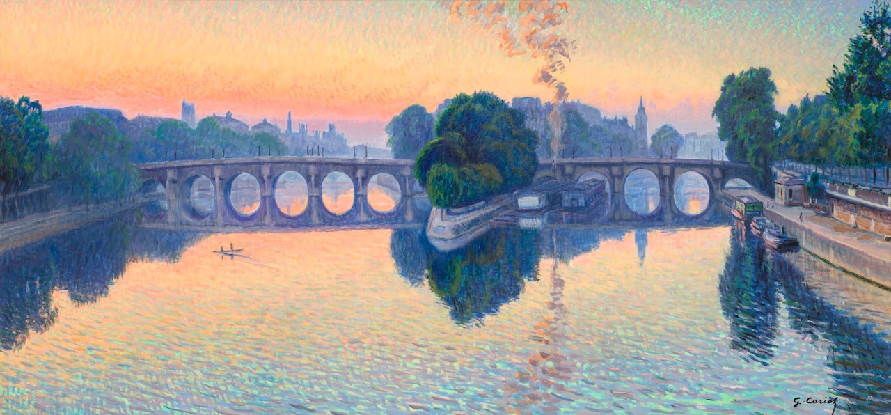 LA SEINE À PARIS, SOLEIL LEVANT SUR LE PONT-NEUF by Gustave Cariot