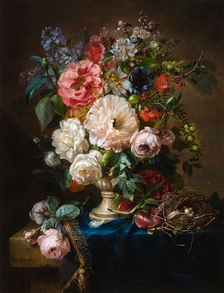 STILL LIFE WITH ROSES, PEONIES AND LILAC by Adriana Haanen