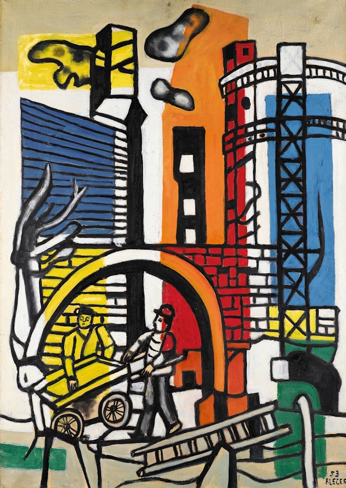 UNE VOITURE À BRAS DANS UN PAYSAGE by Fernand Leger