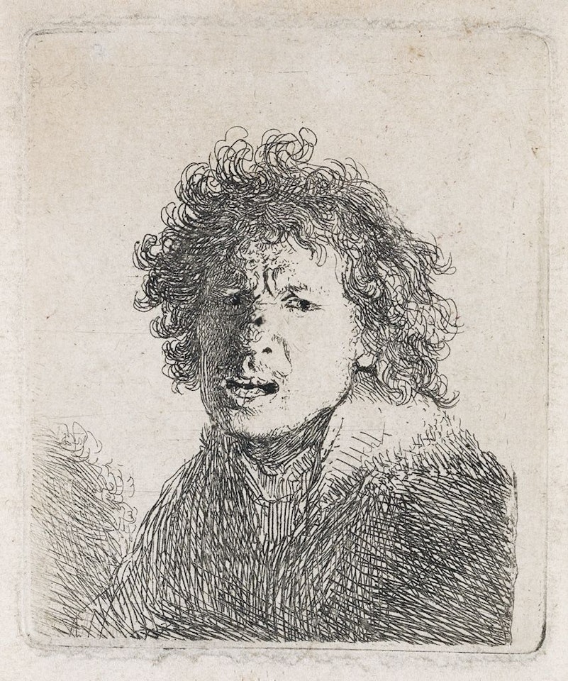 Self Portrait Open Mouthed, As If Shouting: Bust by Attributed to Rembrandt Harmensz van Rijn