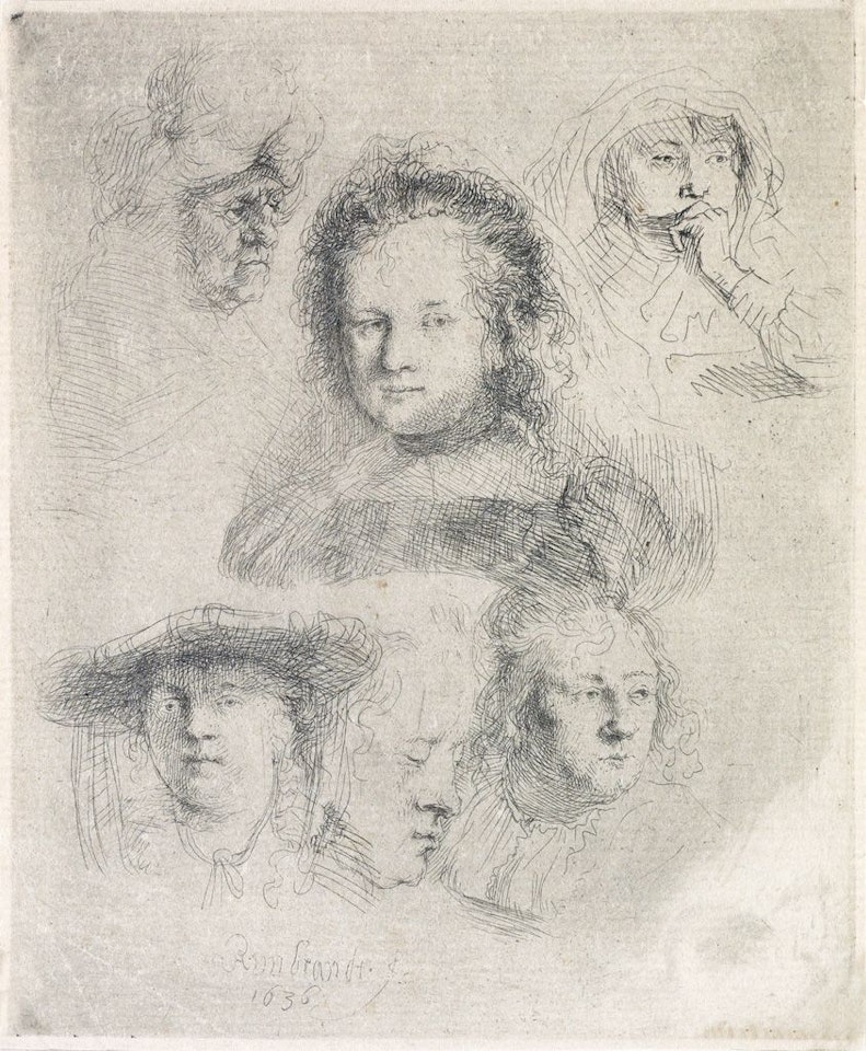 Studies Of The Heads Of Saskia And Others by Attributed to Rembrandt Harmensz van Rijn
