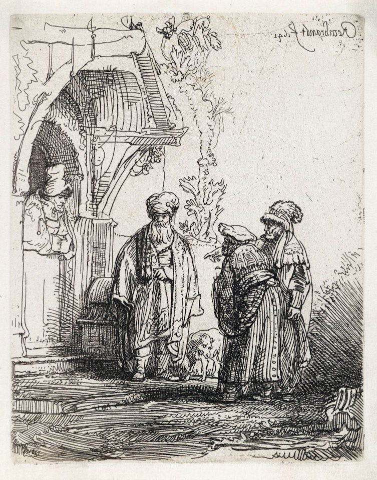 Three Oriental Figures (jacob And Laban ?) by Attributed to Rembrandt Harmensz van Rijn